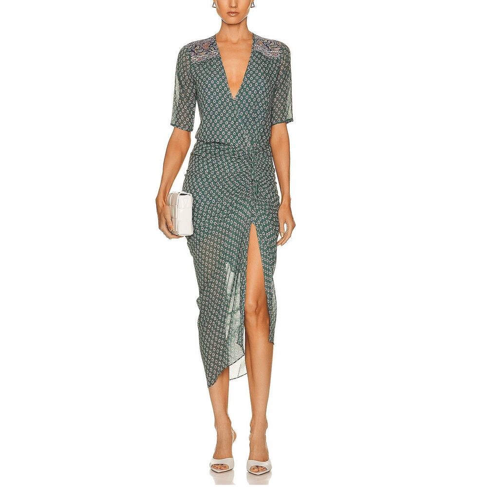 NWOT Veronica Beard Mariposa Seaglass Women's 100% Silk Printed Midi Dress Sz 14